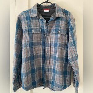 Columbia, Blue and Gray, Sherpa fleece lined flannel.